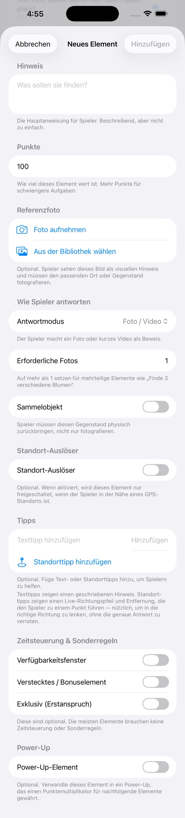 Element-Editor Bildschirm