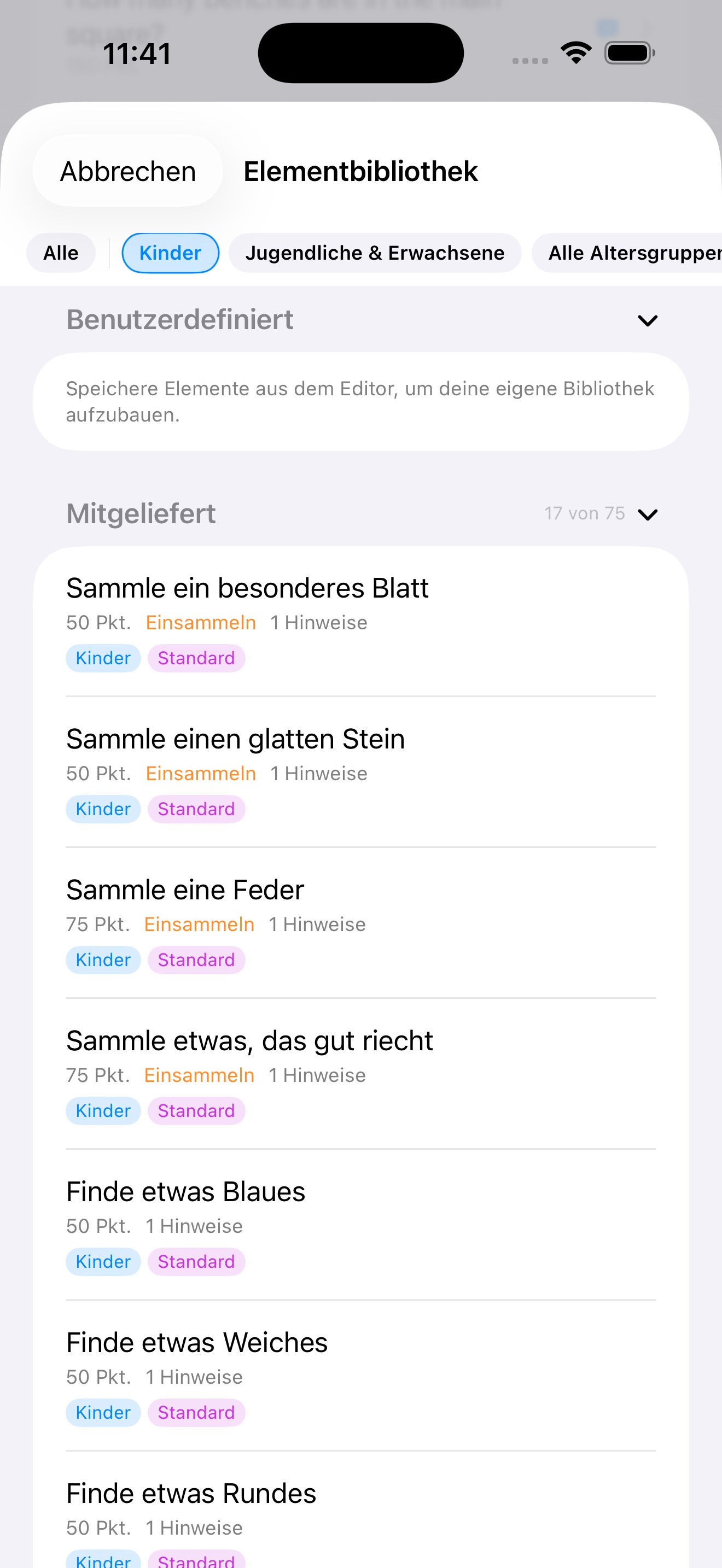 Elementbibliothek Bildschirm