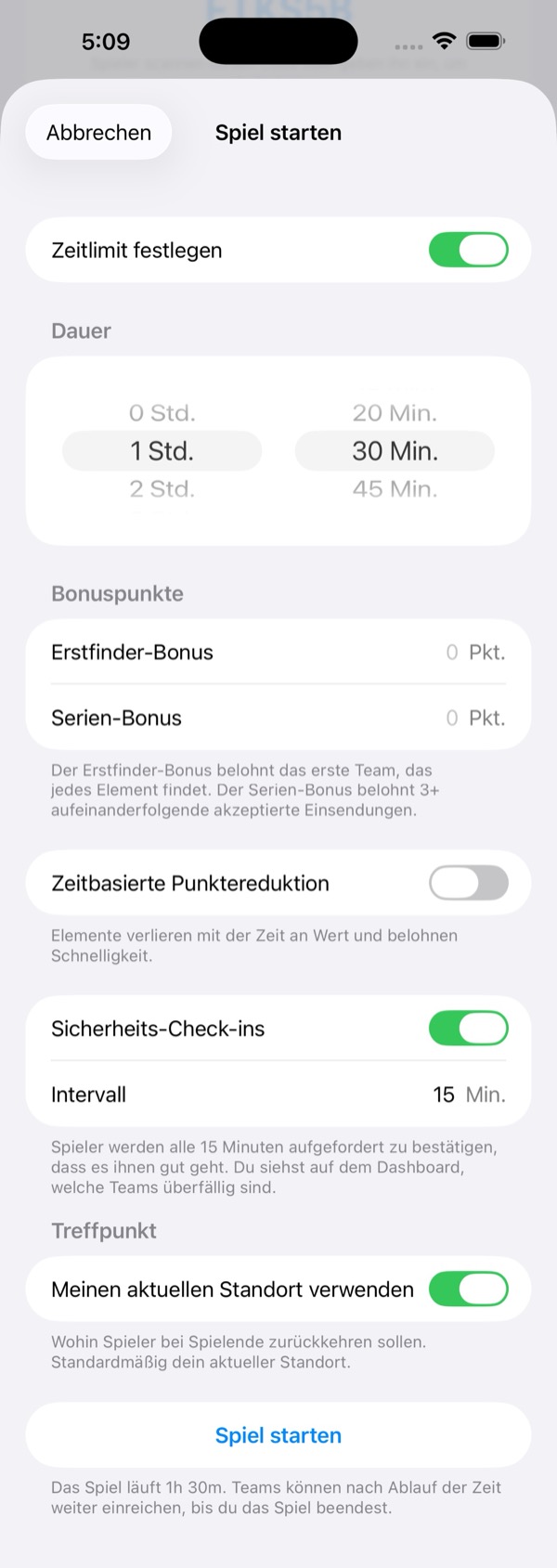 Spiel starten Einstellungen