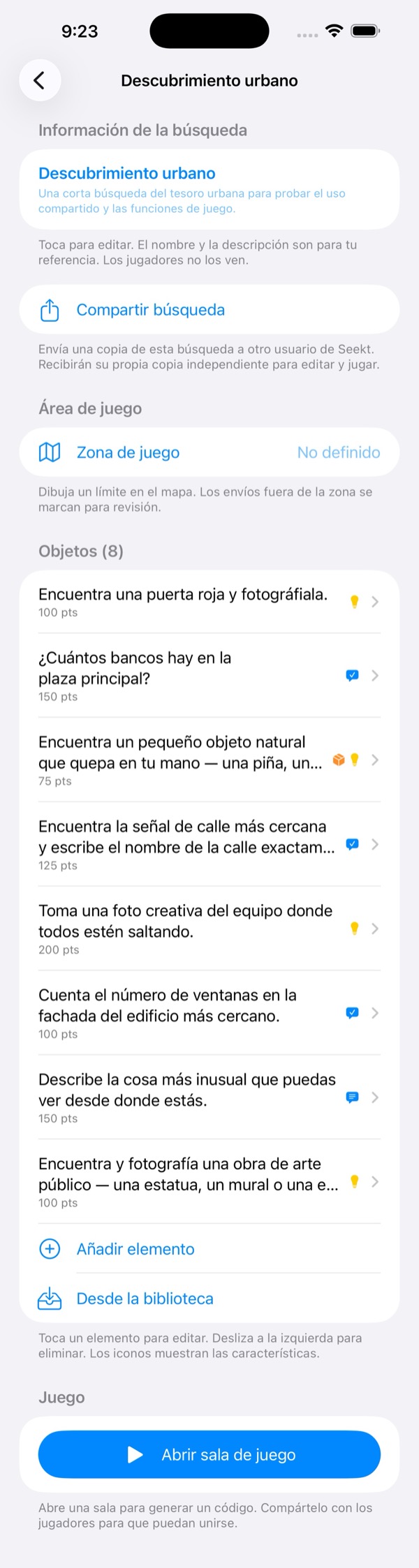 Pantalla de detalle de la b&uacute;squeda