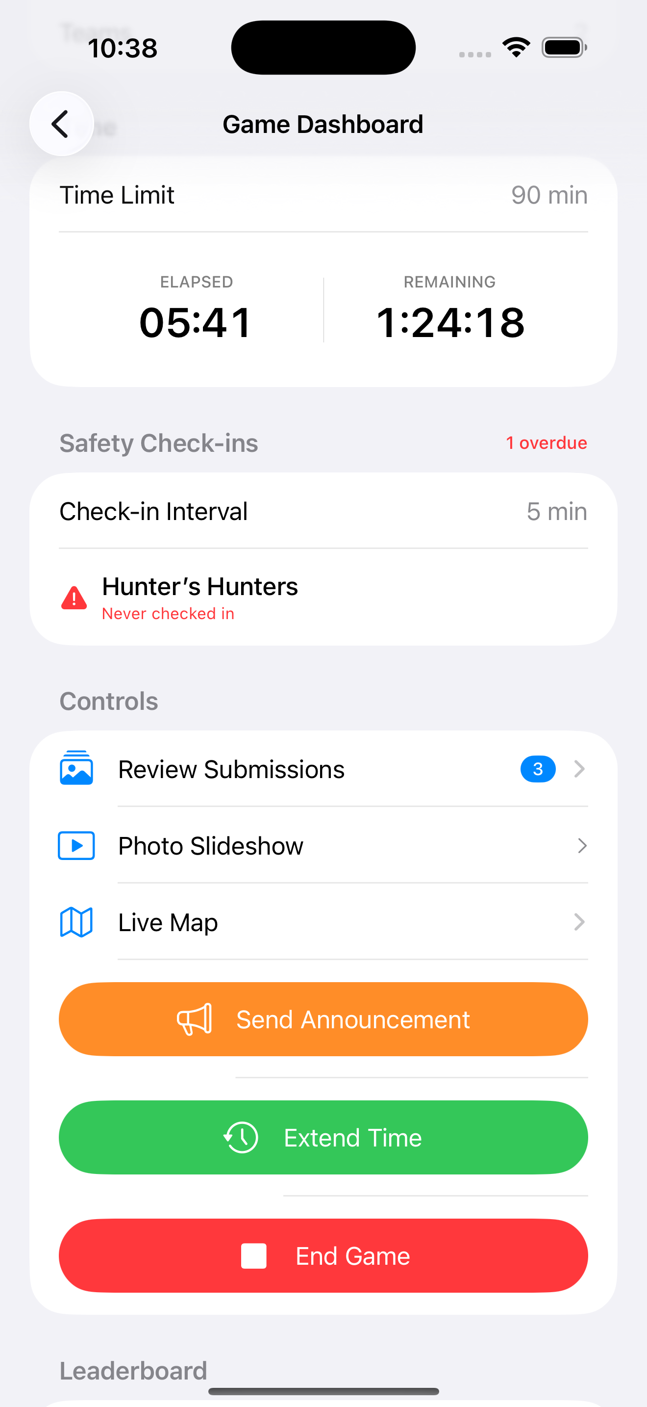 Game dashboard for hosts