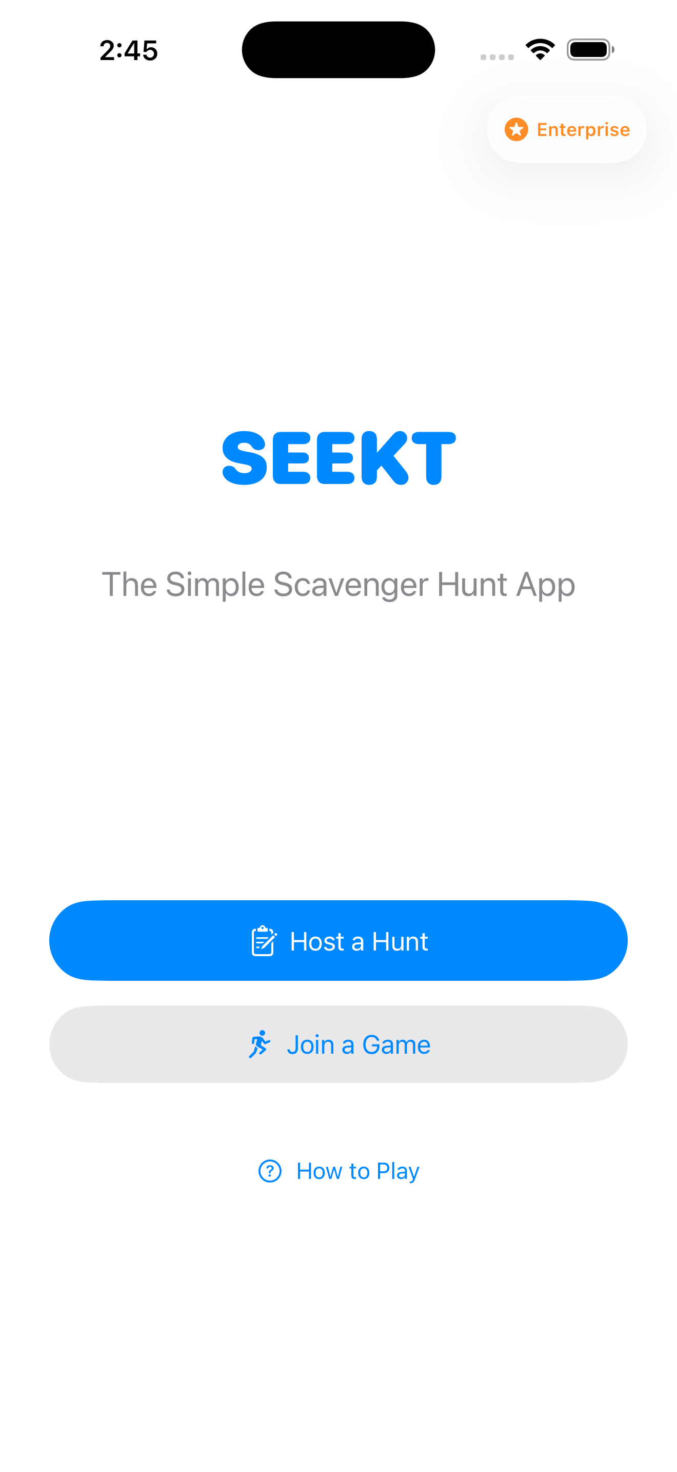Seekt welcome screen